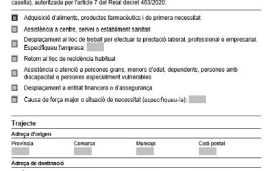 Estat d’alarma- Certificat de desplaçament